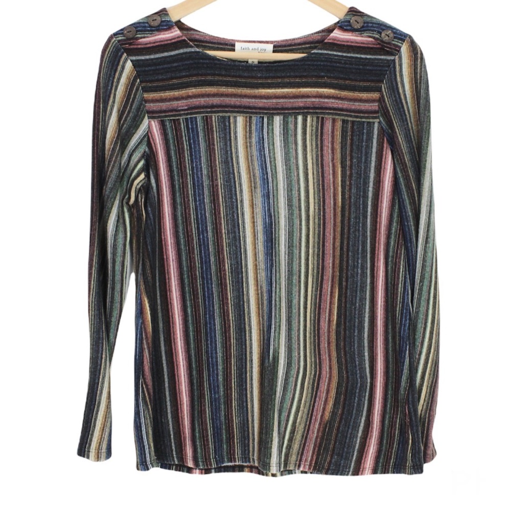 MONTEAU Faith and Joy Multi-colour Rainbow Stripe Knit Top Shirt Small S